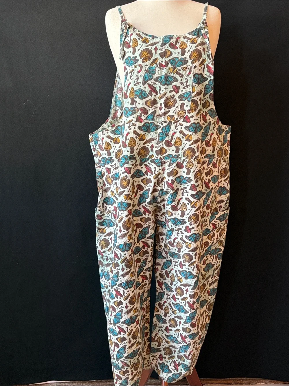 Butterfly Print Linen-Blend Wide Leg Jumpsuit - Multicolor - Picture 1 of 11